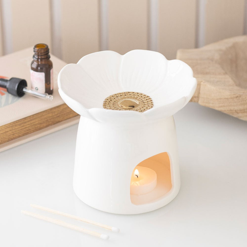 White Peony Flower Oil Burner and Wax Warmer