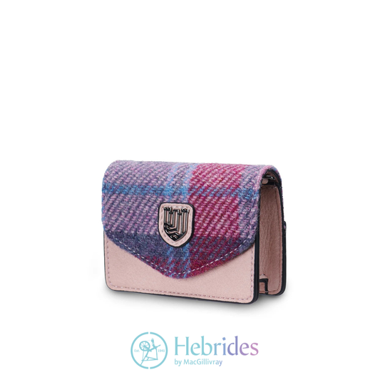 pink and blue harris tweed card holder