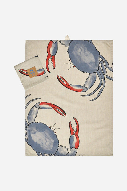 Crab motif tea towel