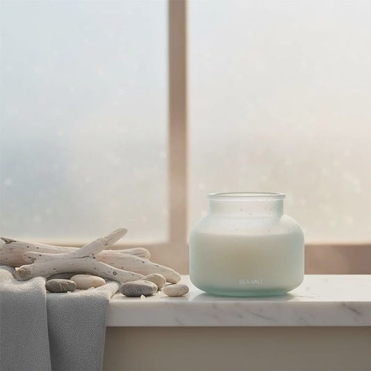Frosted Glass Candle - Blue 10cm