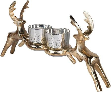 Gold reindeer double candle holder