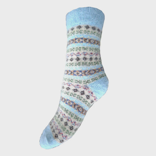 Fairisle wool blend socks - turquoise natural colour mix