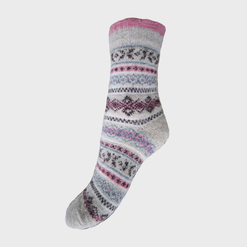 Fairisle wool blend socks - pink and blue colour mix